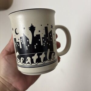 Vintage Seattle Skyline Coffee Mug with did you know facts green inside